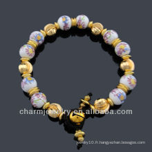 Bracelet à perles de porcelaine style vintage à la main Craft BC-001